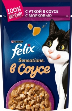 Felix Sensations корм для кошек кусочки в удивительном соусе утка/морковь пакетик 85гр./6шт. Феликс