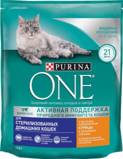 Purina ONE сухой корм для стерилизоPurina ONEных кошек и котов курица/цел.злаки пак. 750г./4шт. Пурина ВАН