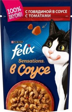 Felix Sensations корм для кошек кусочки в желе говядина/томат пакетик 85гр./6шт. Феликс