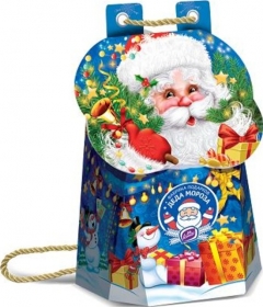 Новогодний подарок 2022 в упаковке в виде рюкзачка-Деда Мороза КОНТИ 500гр.