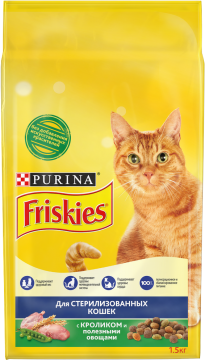 Friskies сухой корм для стерилизованных кошек и кастрированных котов кролик/овощи 1,5кг./4шт. Фрискис