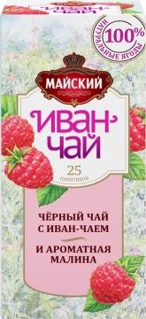 Чай Майский Иван-чай с черным чаем и малиной 25х1,5г