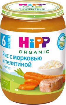Hipp Рис с морковью и телятиной с 6мес 190 гр 1/6 Хипп