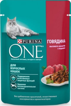 Purina ONE для взрослых кошек говядина 75g./6шт. Пурина ВАН