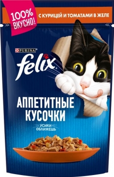 Felix корм для кошек кусочки в желе курица/томаты пакетик 85гр./6шт. Феликс