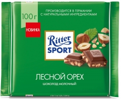 Риттер Спорт лесной орех МОЛОЧНЫЙ 100гр./1шт.