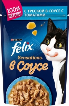 Felix Sensations корм для кошек кусочки в удивительном соусе треска/томаты пакетик 85гр./6шт. Феликс