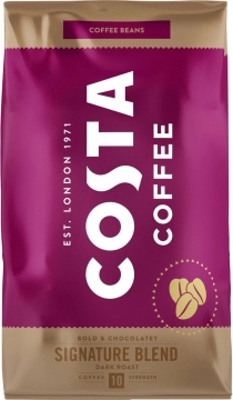 Costa Coffee Натуральный жареный кофе в зернах Signature Blend. Темная обжарка. 1кг./10шт.