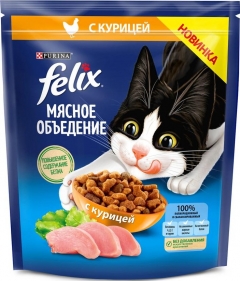 Felix Мясное объедение Курица для кошек сухой корм 600гр./4шт. Феликс