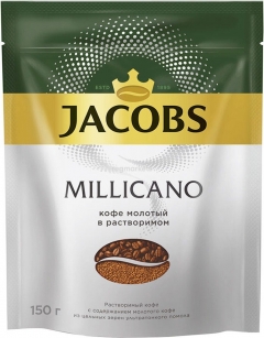 Кофе Якобс Монарх Миликано растворимый с доб.натур.молот.кофе 75 гр пакет 1*12 Jacobs