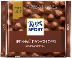 Риттер Спорт Extra Nut цельный лесной орех МОЛОЧНЫЙ 100гр./1шт.