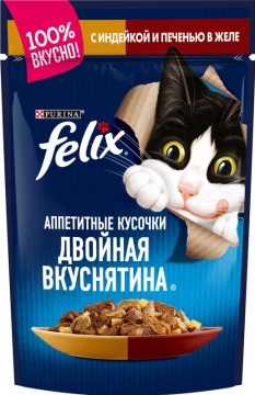 Felix Двойной Вкус корм для кошек Индейка печень 85гр./6шт. Феликс